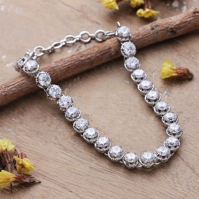 Alternate image for 12-Carat Faceted Cubic Zirconia and Sterling Silver Bracelet Ethereal Sparkle