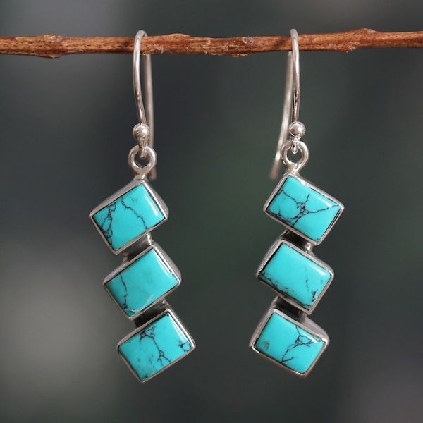 Alternate image for Polished Geometric Calcite Cabochon Dangle Earrings Healing Ladders