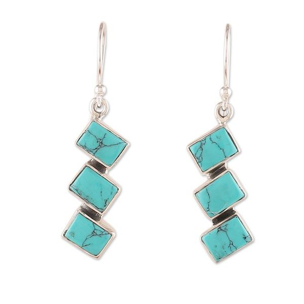 Alternate image for Polished Geometric Calcite Cabochon Dangle Earrings Healing Ladders