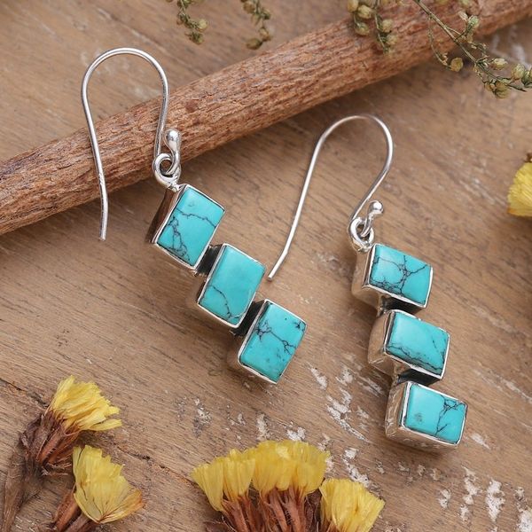 Alternate image for Polished Geometric Calcite Cabochon Dangle Earrings Healing Ladders