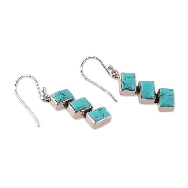 Alternate image for Polished Geometric Calcite Cabochon Dangle Earrings Healing Ladders