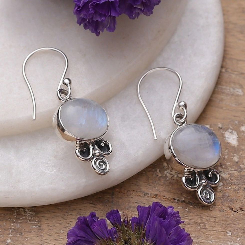 Sterling Silver and Rainbow Moonstone Dangle Earrings 'Magic Glam'