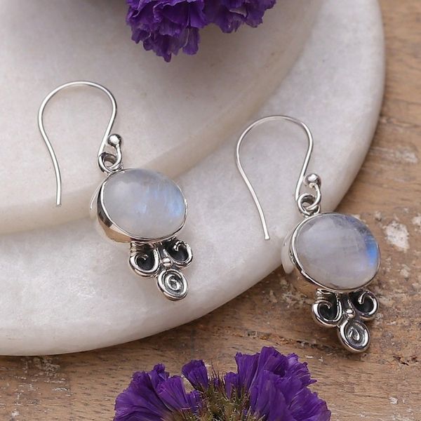 Alternate image for Sterling Silver and Rainbow Moonstone Dangle Earrings Magic Glam