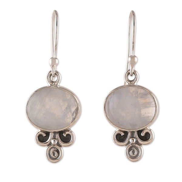 Alternate image for Sterling Silver and Rainbow Moonstone Dangle Earrings Magic Glam