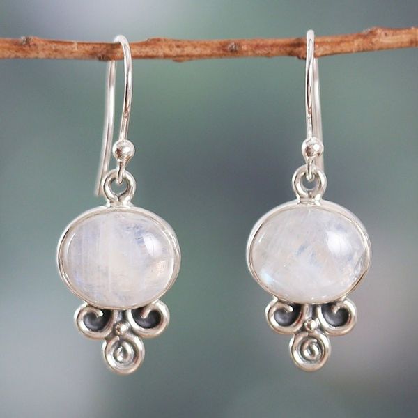Alternate image for Sterling Silver and Rainbow Moonstone Dangle Earrings Magic Glam