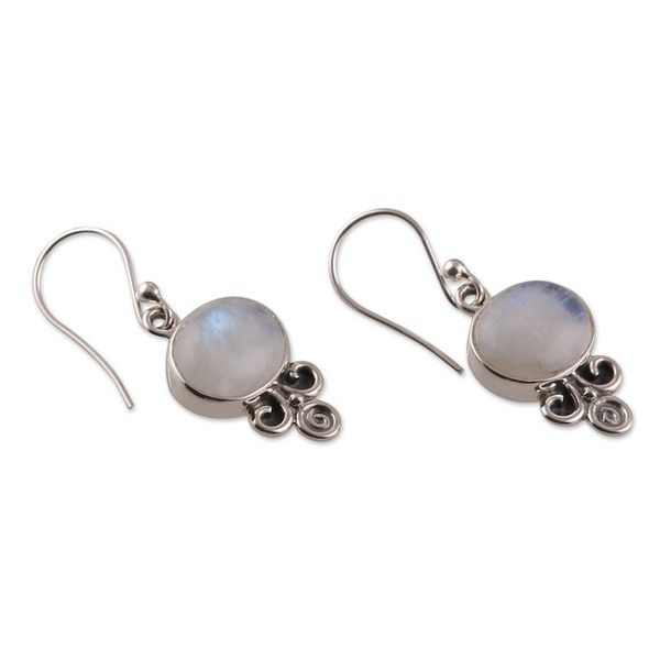 Alternate image for Sterling Silver and Rainbow Moonstone Dangle Earrings Magic Glam
