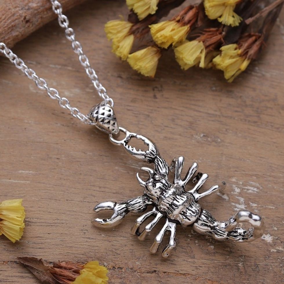 Polished Sterling Silver Necklace with Scorpion Pendant 'Scorpion Delight'