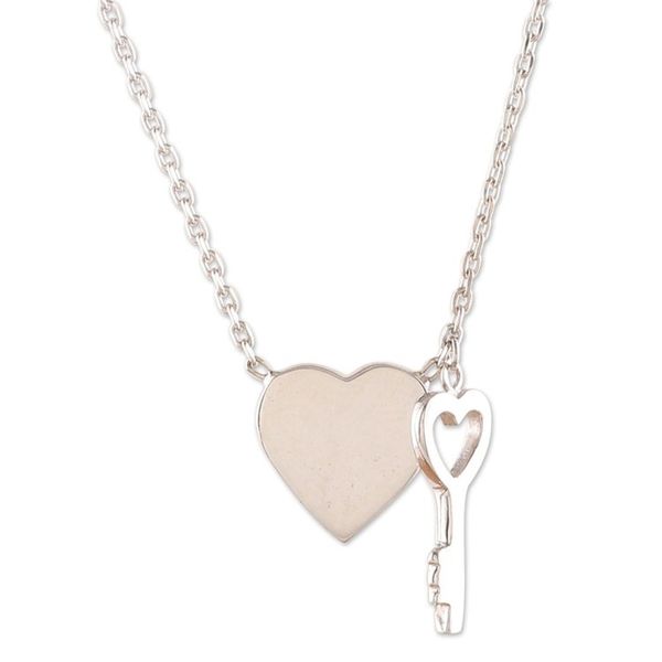 Alternate image for Heart and Key-Shaped Sterling Silver Pendant Necklace Key to Your Love