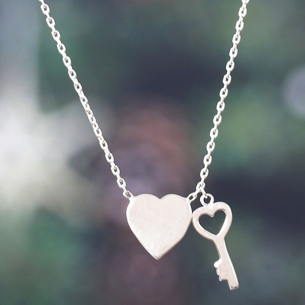 Alternate image for Heart and Key-Shaped Sterling Silver Pendant Necklace Key to Your Love