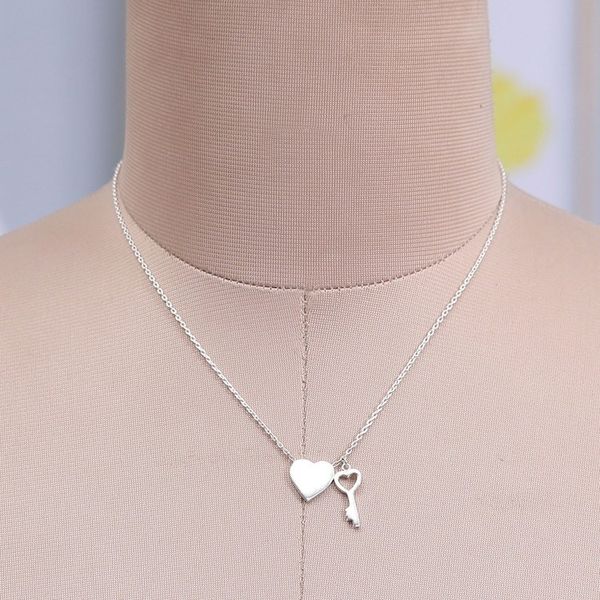 Alternate image for Heart and Key-Shaped Sterling Silver Pendant Necklace Key to Your Love