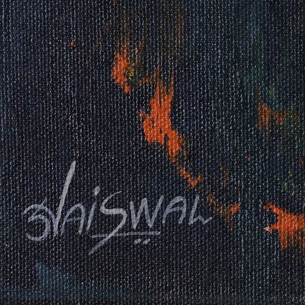 Alternate image for Signed Expressionist Dark-Toned Acrylic Painting from India Sankat Mochan