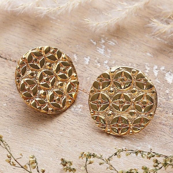 Alternate image for Star-Themed High-Polished Round Brass Button Earrings Symphony of Stars