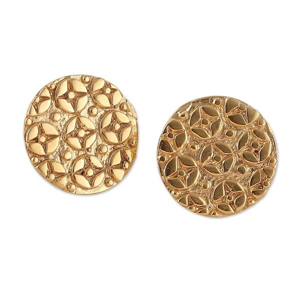 Alternate image for Star-Themed High-Polished Round Brass Button Earrings Symphony of Stars