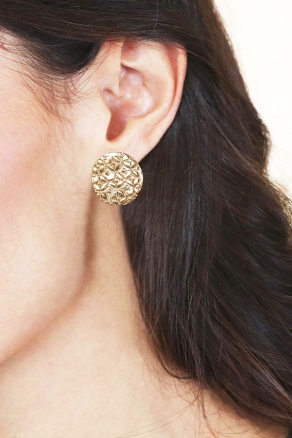 Alternate image for Star-Themed High-Polished Round Brass Button Earrings Symphony of Stars