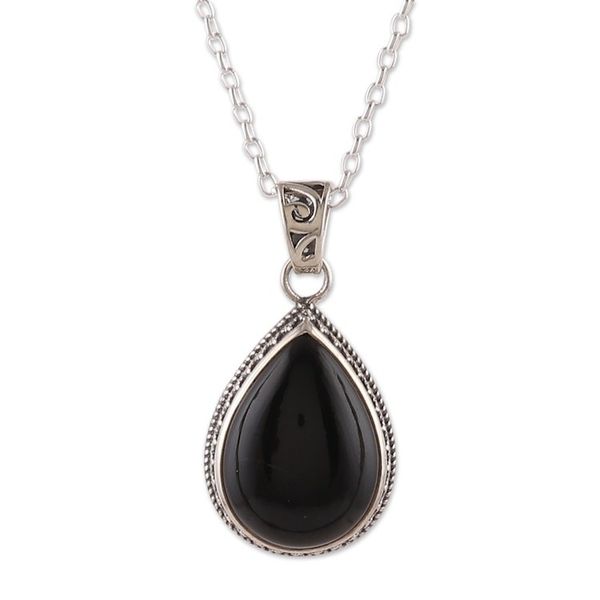 Alternate image for Sterling Silver Pendant Necklace with Black Onyx Stone Moonlit Brilliance