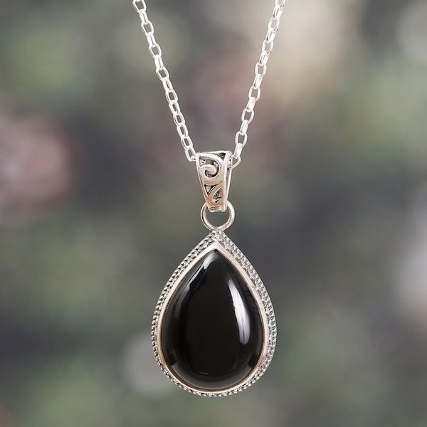 Alternate image for Sterling Silver Pendant Necklace with Black Onyx Stone Moonlit Brilliance