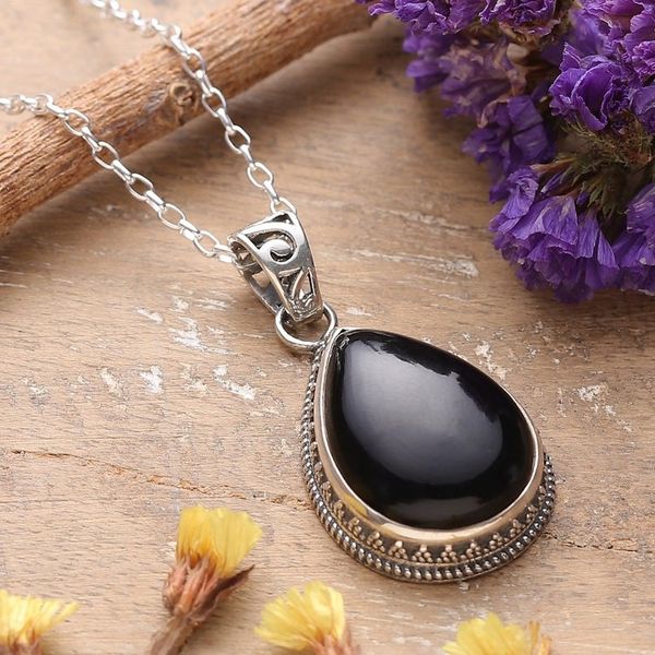 Alternate image for Sterling Silver Pendant Necklace with Black Onyx Stone Moonlit Brilliance