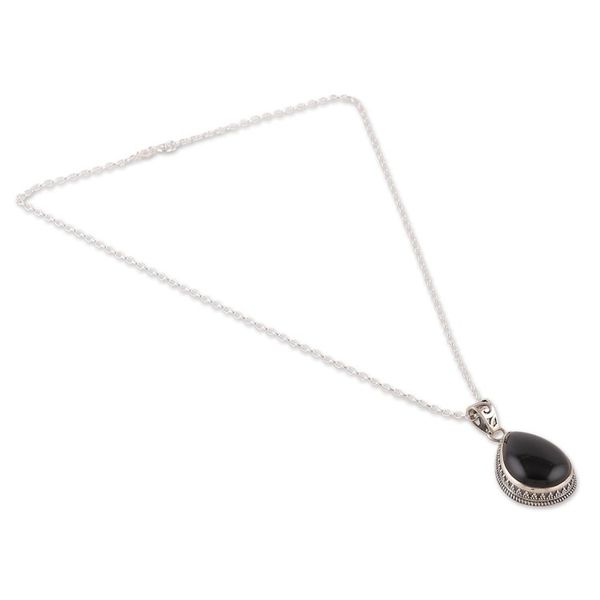 Alternate image for Sterling Silver Pendant Necklace with Black Onyx Stone Moonlit Brilliance