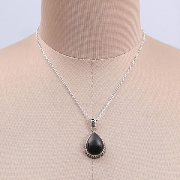 Alternate image for Sterling Silver Pendant Necklace with Black Onyx Stone Moonlit Brilliance