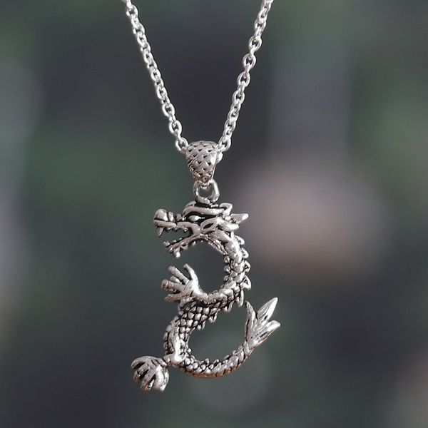 Alternate image for Classic Dragon-Shaped Sterling Silver Pendant Necklace Dragon Reign