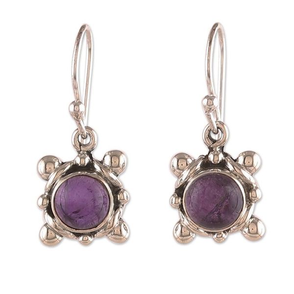 Alternate image for Sterling Silver and Amethyst Cabochon Dangle Earrings Wise Cosmos