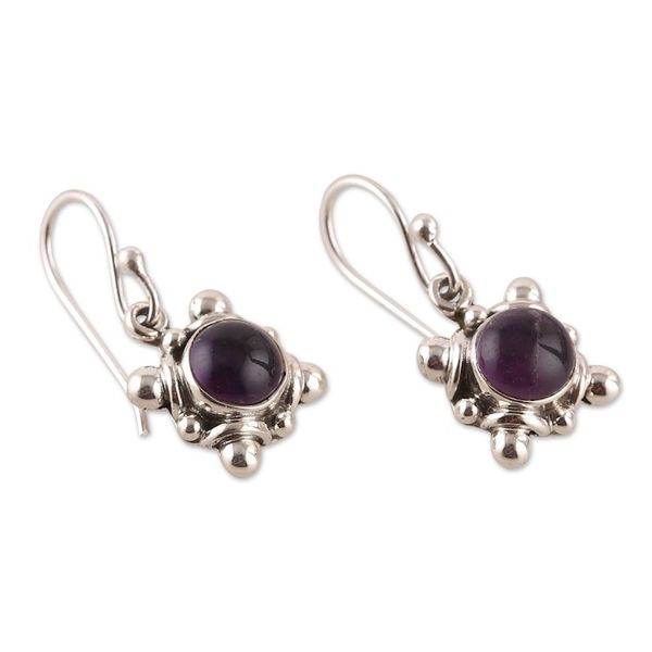 Alternate image for Sterling Silver and Amethyst Cabochon Dangle Earrings Wise Cosmos