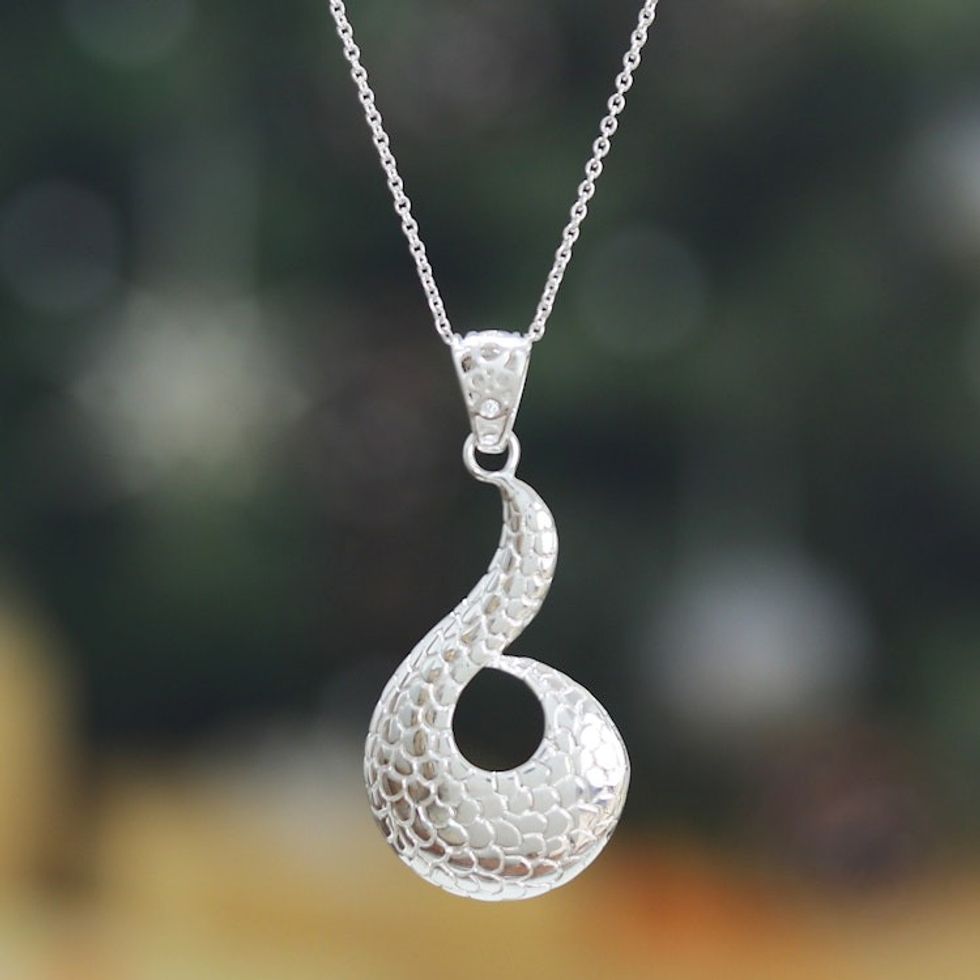 High-Polished Silver-Plated Brass Pangolin Pendant Necklace 'Beaming Waves'