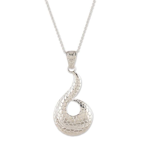 Alternate image for High-Polished Silver-Plated Brass Pangolin Pendant Necklace Beaming Waves