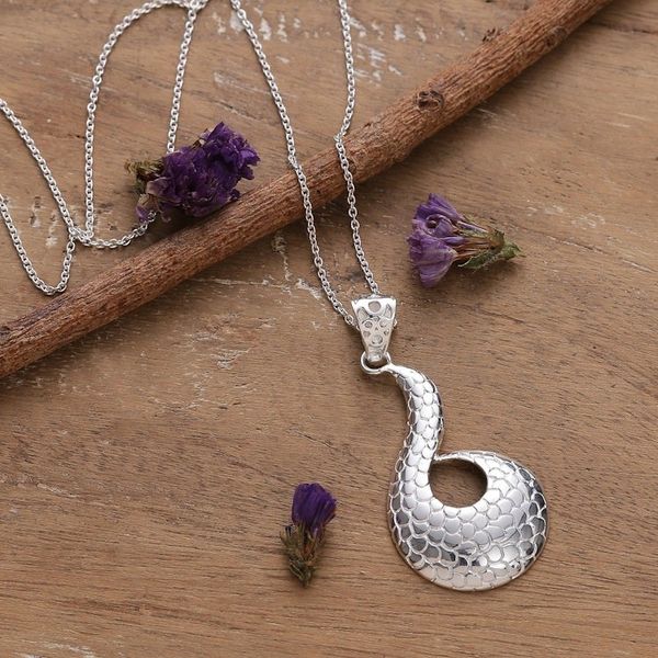 Alternate image for High-Polished Silver-Plated Brass Pangolin Pendant Necklace Beaming Waves