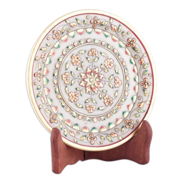 Alternate image for Floral Handcrafted Red and Green Marble Decorative Plate Fantasy in Spring