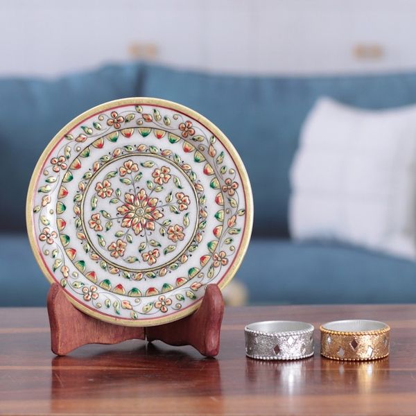 Alternate image for Floral Handcrafted Red and Green Marble Decorative Plate Fantasy in Spring