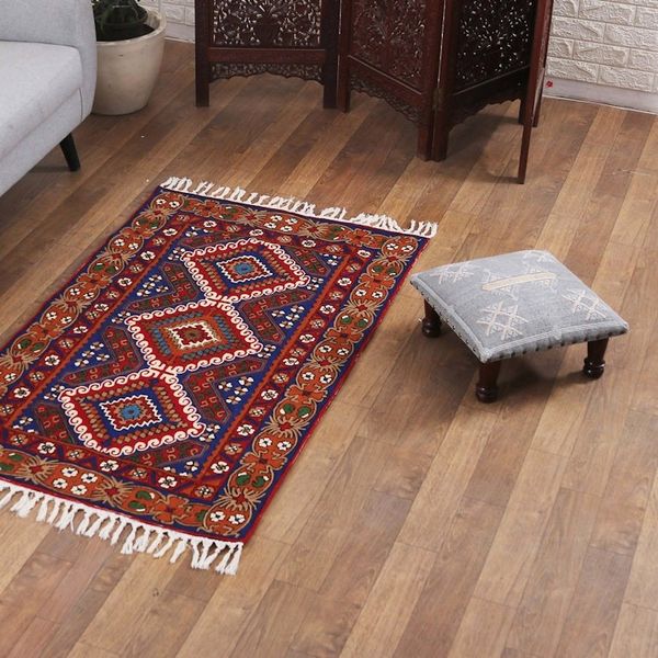 Alternate image for Handcrafted Classic Geometric Chain-Stitched Wool Rug 3x5 Floral Festivity
