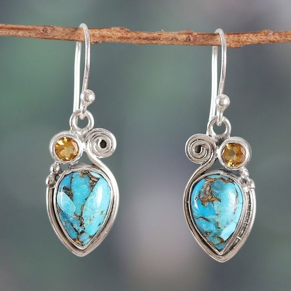 Alternate image for Citrine and Composite Turquoise Dangle Earrings from India Summer Success