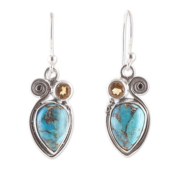 Alternate image for Citrine and Composite Turquoise Dangle Earrings from India Summer Success