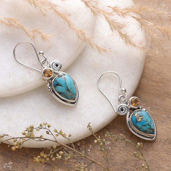 Alternate image for Citrine and Composite Turquoise Dangle Earrings from India Summer Success