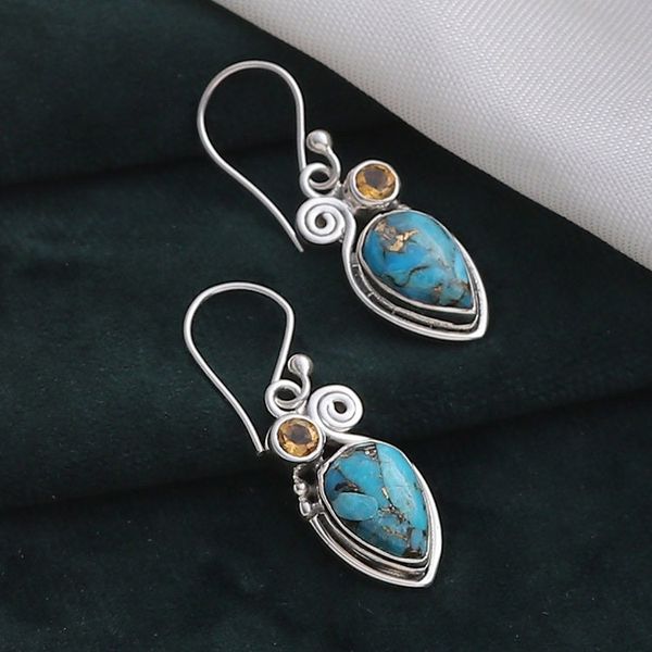 Alternate image for Citrine and Composite Turquoise Dangle Earrings from India Summer Success