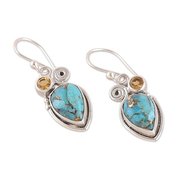 Alternate image for Citrine and Composite Turquoise Dangle Earrings from India Summer Success