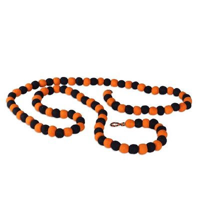 Alternate image for Handcrafted Orange and Black Wool Felt Pompom Garland Halloween Flare
