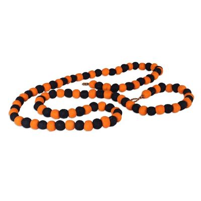 Alternate image for Handcrafted Orange and Black Wool Felt Pompom Garland Halloween Flare