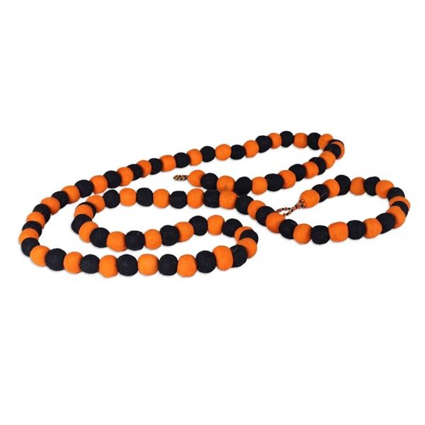 Alternate image for Handcrafted Orange and Black Wool Felt Pompom Garland Halloween Flare