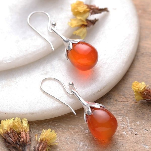 Alternate image for Polished Silver Dangle Earrings with Carnelian Stones Warm Sunset Elegance