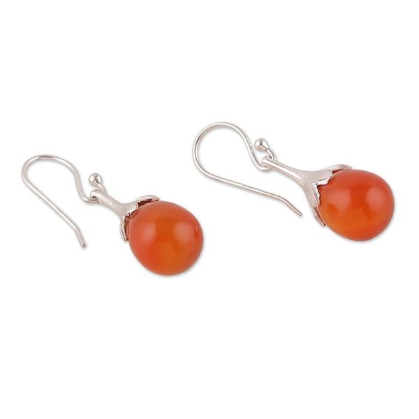 Alternate image for Polished Silver Dangle Earrings with Carnelian Stones Warm Sunset Elegance