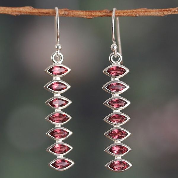 Alternate image for Polished Three-Carat Natural Garnet Dangle Earrings Romantic Balance