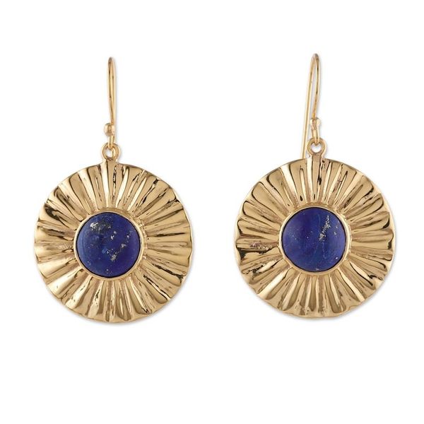 Alternate image for Sun-Themed Polished Brass and Lapis Lazuli Dangle Earrings Solar Intellect