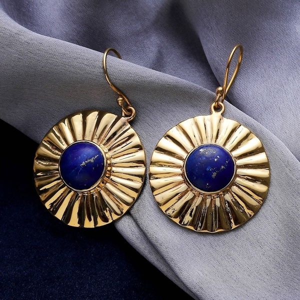 Alternate image for Sun-Themed Polished Brass and Lapis Lazuli Dangle Earrings Solar Intellect