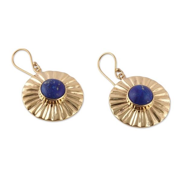 Alternate image for Sun-Themed Polished Brass and Lapis Lazuli Dangle Earrings Solar Intellect