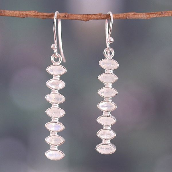 Alternate image for Natural 3-Carat Marquise Rainbow Moonstone Dangle Earrings Lunar Balance