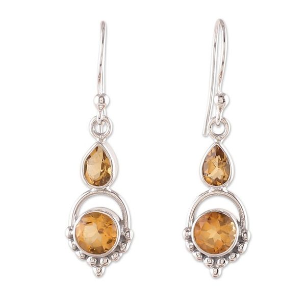 Alternate image for Two-Carat Faceted Pear and Round Citrine Dangle Earrings Successful Yellow