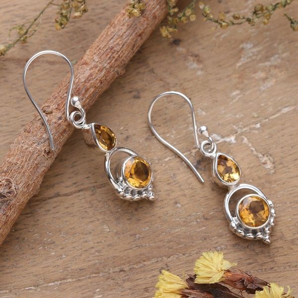 Alternate image for Two-Carat Faceted Pear and Round Citrine Dangle Earrings Successful Yellow