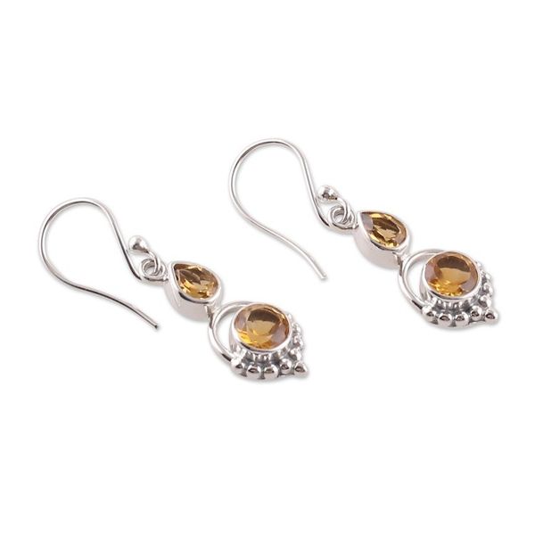 Alternate image for Two-Carat Faceted Pear and Round Citrine Dangle Earrings Successful Yellow